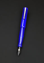 Load image into Gallery viewer, Franklin-Christoph Model 02 Intrinsic Fountain Pen in Kyanite blue with silver clip, shown diagonally on black.