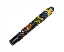 Load image into Gallery viewer, The Franklin-Christoph 03 A.A. Vacaharat Cathedral of Nature pen has a rainbow swirl and black cap on white background.