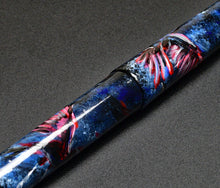 Load image into Gallery viewer, Franklin-Christoph 03M A.A. Vacharat Murder of Crows fountain pen, blue-red marbled, on a dark background.