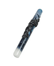 Load image into Gallery viewer, Franklin-Christoph 03M A.A. Vacharat Terrain: blue &amp; white resin pen with black/silver clay-like tree design band.