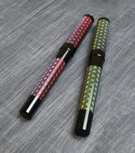 Load image into Gallery viewer, Two Franklin-Christoph Model 03M Rainbow Kumiko pens—one red, one green—on a grey wooden surface.