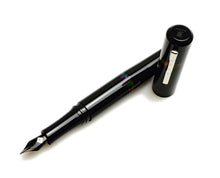 Load image into Gallery viewer, Franklin-Christoph Model 19 Black Cathedral fountain pen with metal nib, cap next to it, on white background.