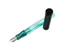 Load image into Gallery viewer, Franklin-Christoph Model 20 Marietta Black Sea Glass Andromeda SE fountain pen with silver nib, black cap, white bg.
