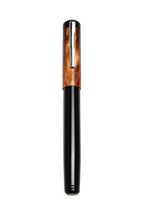 Load image into Gallery viewer, Franklin-Christoph Model 20 Copper Rising: black rollerball with marbled brown and silver cap on white background.