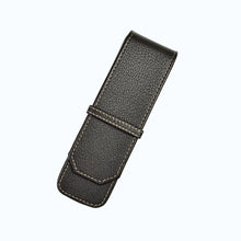 Load image into Gallery viewer, Franklin-Christoph Two Pen Case in brown napa leather with visible stitching, shown closed on a light background.