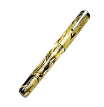 Load image into Gallery viewer, A marbled yellow-black Franklin-Christoph Model 31 Omnis Cold Brew SE fountain pen with a silver clip, on white.