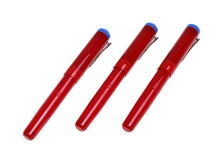 Load image into Gallery viewer, Three Franklin-Christoph Model 31 Venetian Red Maya Blue pens lie diagonally on a white background.