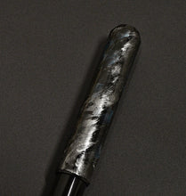 Load image into Gallery viewer, A close-up of the Franklin-Christoph 40M SCF Art Silver-Blue Fountain Pen gleaming on a dark, textured background.