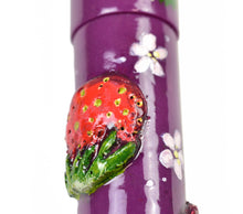Load image into Gallery viewer, Close of of a purple fountain pen with berries and flowers painted on it