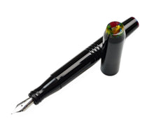 Load image into Gallery viewer, Franklin-Christoph Model 45 Cor - Black Cathedral fountain pen, uncapped with a colorful top, shown side by side.