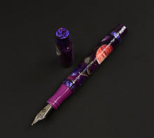 Load image into Gallery viewer, Franklin-Christoph 46 A. A. Vacharat Cosmic Cats pen, cap off, heart design, shown on a black background.