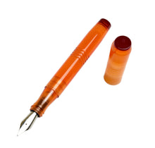 Load image into Gallery viewer, A Franklin-Christoph Model 46 Cor FP - Amber Orange &amp; Maroon fountain pen with #6 nib uncapped on white background.