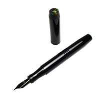 Load image into Gallery viewer, A Franklin-Christoph Model 46 Cor FP Black Cathedral pen uncapped, showing fine art detail atop the cap.