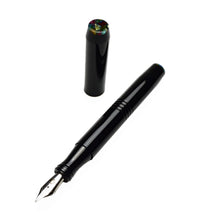 Load image into Gallery viewer, Franklin-Christoph Model 46 Cor FP Black Cathedral, cap off to show silver nib; cap top with artful, colorful design.