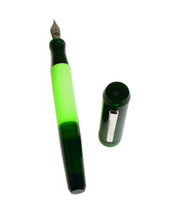 Load image into Gallery viewer, Franklin-Christoph Model 55 Pentium Fountain Pen - Emerald Lime, uncapped on a white background.