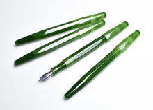 Load image into Gallery viewer, Four Franklin-Christoph Model 66 Jade pens, three capped and one uncapped, with block threads on a white background.