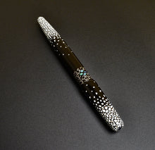 Load image into Gallery viewer, Franklin-Christoph 66 Nishihara Maki-e Artist Proof FP, black with white mosaic, blue accent, raden, on dark surface.