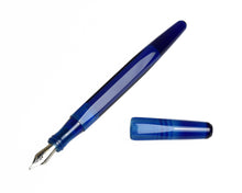 Load image into Gallery viewer, Franklin-Christoph Model 66 Septagonal Fountain Pen in Sapphire with silver nib rests elegantly on a white background.
