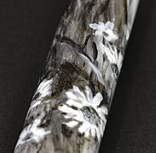Load image into Gallery viewer, Franklin-Christoph 03M A.A. Vacharat Flowers on Snow: a dark cylinder with unique greyscale blooms on black.