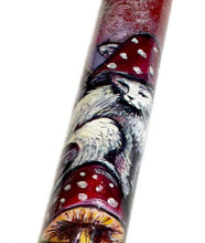 Load image into Gallery viewer, Franklin-Christoph 03M MushCat: a hand-painted cane with white cat, mushrooms, and terracotta acrylic accents.