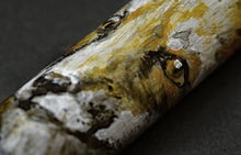 Load image into Gallery viewer, A close-up of a metallic surface with yellow and black echoes the artistry of Franklin-Christoph’s 40M Red Fox on Snow.