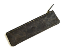 Load image into Gallery viewer, Franklin-Christoph Zippered Single Pen Pouch in dark brown Napa leather with visible stitching on white background.