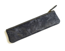 Load image into Gallery viewer, Franklin-Christoph Zippered Single Pen Pouch in dark Napa leather with contrast stitching and centered embossed logo.
