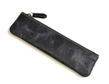 Load image into Gallery viewer, Franklin-Christoph Zippered Single Pen Pouch in black Napa leather, shown against a white background.