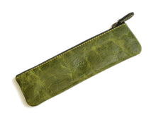 Load image into Gallery viewer, Franklin-Christoph Zippered Single Pen Pouch in Green Napa leather, perfect for pens—shown on a white background.