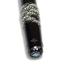 Load image into Gallery viewer, Close-up of Franklin-Christoph Model 66 Diamondback Dragon LE FP with mosaic cap and iridescent mother of pearl finial.