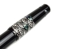 Load image into Gallery viewer, Franklin-Christoph Model 66 Diamondback Dragon LE FP, black, with iridescent mother of pearl mosaic cap on white.