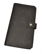 Load image into Gallery viewer, Franklin-Christoph ETN: Closed Italian leather wallet with snap closure, embossed circle, inspired by travel notebooks.