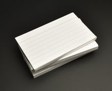Load image into Gallery viewer, Three packs of Franklin-Christoph 3x5 white lined index cards (50 each) are stacked on a black surface.