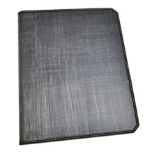 Load image into Gallery viewer, Franklin-Christoph FCX Sailcloth Padfolio, gray with white stitching, closed and viewed from above on white background.