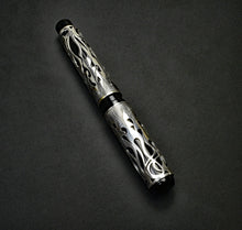 Load image into Gallery viewer, The Franklin-Christoph Model 03M Fiamme di Christoph FP is a limited pen with detailed sterling overlay on dark display.