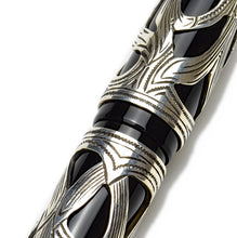 Load image into Gallery viewer, Close-up of the Franklin-Christoph Model 03M Fiori di Christoph LE FP with intricate silver overlay, shown diagonally.