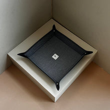 Load image into Gallery viewer, The Franklin-Christoph Valet Tray - Black Napa Suit Grey is perfect as a nightstand organizer with its raised corners.
