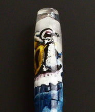 Load image into Gallery viewer, Franklin-Christoph 46 - A.A. Vacharat The Ice Fisher features a penguin and iceberg design on a dark acrylic background.