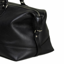 Load image into Gallery viewer, Franklin-Christoph Duffle Bag—sleek black leather with silver zipper, ideal for stylish weekend getaways.