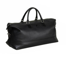 Load image into Gallery viewer, Franklin-Christoph Duffle Bag in black leather with silver hardware—ideal for weekend getaways.