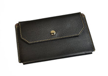 Load image into Gallery viewer, Franklin-Christoph Index Card Holder - Snapped, black leather with beige stitching and snap closure, 3x5 size.