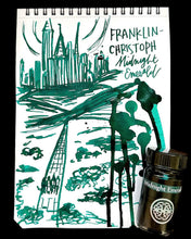 Load image into Gallery viewer, A city skyline drawn in Franklin-Christoph Bottled Ink stands beside its glass bottle from Franklin-Christoph.