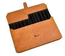 Load image into Gallery viewer, Franklin-Christoph New Penvelope 12—brown Italian leather pen case with black slots for organized pen storage.