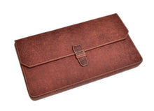 Load image into Gallery viewer, Franklin-Christoph New Penvelope 12 laptop sleeve in brown Italian vegetable-tanned leather with buckle closure.