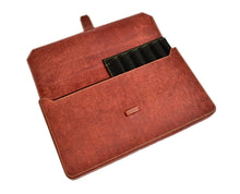 Load image into Gallery viewer, Franklin-Christoph New Penvelope 12: Italian leather pen case with slots, pocket, white stitching, and tab closure.