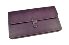 Load image into Gallery viewer, Franklin-Christoph New Penvelope 12: Chic purple Italian leather pen organizer with front flap and buckle.