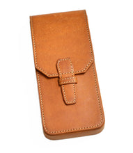 Load image into Gallery viewer, Franklin-Christoph New Penvelope 3: Italian brown veg-tan leather case with flap, stitched details, and front strap.