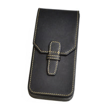 Load image into Gallery viewer, Franklin-Christoph New Penvelope 3 in black Italian leather with beige stitching and flap, shown on white background.