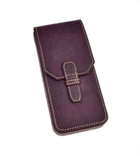 Load image into Gallery viewer, Franklin-Christoph New Penvelope 3: brown Italian leather case, beige stitching, front strap, on white background.