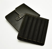 Load image into Gallery viewer, Franklin-Christoph New Penvelope 6: Black Napa leather case with flap, tray, 6 slots, and beige trim.